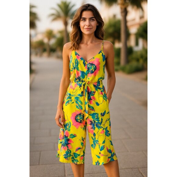 Ivy Street Sz XL Wide Leg Jumpsuit Spaghetti Strap BOLD Floral Summer Comfy CUTE - Picture 9 of 12